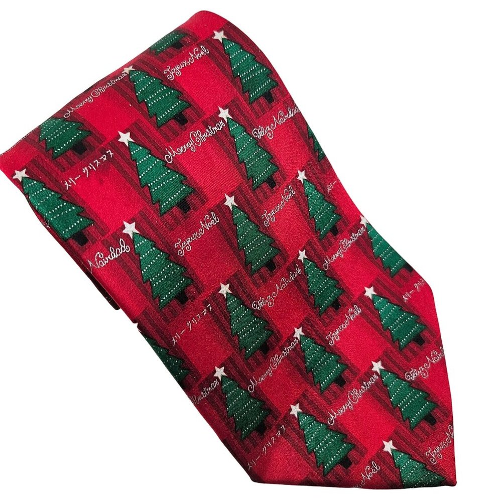 Hallmark Holiday Traditions Mens Neck Tie Silk Christmas Tree Holiday Red